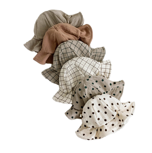 Berretto Floppy per ragazze Vintage a tesa larga ondulato lavorato a maglia con Plaid in cotone stampato a pois per la protezione solare estiva da esterno - Product Image 1