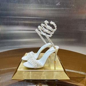 Zapatos de tacón alto de aguja con punta fina y una sola tira, de alta calidad, para novias, damas de honor, moda formal, tendencia de verano, con diseño floral grande y pequeño - Product Image 2