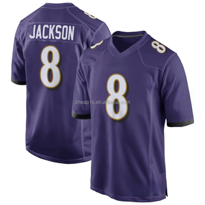 Groothandel Borduurwerk Baltimore Ravens American Football Jersey Paars # 8 Lamar-Jackson # 20 Ed Reed voetbaluniform - Product Image 2