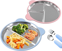 Assiette divisée en acier inoxydable Assiettes pour enfants Plateau 3 sections Dîner Forme d'ours Plateau de service compact Assiette de contrôle des portions alimentaires