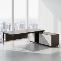 Bureau de direction en L élégant LIWEI, poste de travail exécutif moderne et minimaliste, ensemble de table de bureau en mélamine avec buffet intégré