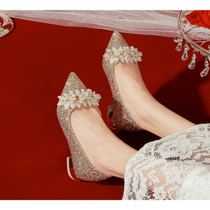 Factory Customization Women's Silver Wedding Shoes Exquisite Flower High Heels - Product Image 6