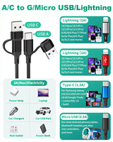 Cable de carga múltiple 8 en 1 Cable de cargador múltiple Cable USB múltiple trenzado de 5,9 pies 6A Cargador de teléfono múltiple universal Tipo-C Micro