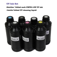 Layar Sentuh Otomatis Printer A4 UV dengan 3500Ml Set Tinta UV untuk Botol Casing Ponsel T Shirt Kulit Kartu PVC Film Printer UV