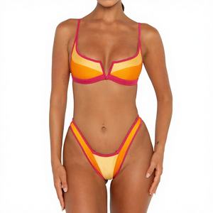 2026 Neuer Zweiteiliger Bikini mit Geteiltem Rundhalsausschnitt für Damen, Sexy Badeanzug mit Farbblockierung und Kontrastbändern - Product Image 1