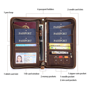 Portefeuilles <span class=keywords><strong>en</strong></span> cuir véritable pour documents de voyage personnalisés pour la famille, avec fermeture éclair, porte-cartes, étui pour passeport, cuir Crazy Horse café - Product Image 2