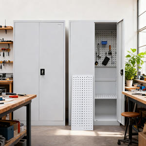 Armoire de classement en métal robuste moderne avec cloisons en panneaux perforés - Rangement vertical 2 en 1 pour dossiers et outils, utilisation à domicile, au bureau ou dans le garage - Product Image 2