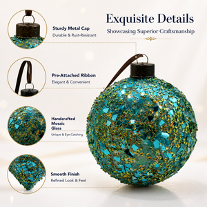 2025 fabbrica diretta palla di vetro <span class=keywords><strong>blu</strong></span> ornamenti natalizi 8 cm vendita calda per la decorazione per la casa linee tratteggiate paillettes grafica festiva - Product Image 3