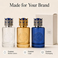 Flacon de parfum en verre personnalisé de 150 ml, emballage de Cologne royale, flacon pulvérisateur rond transparent vide avec couvercle en pierre bleue et boîte