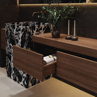 Ensemble de meuble de salle de bain avec lavabo intégré en pierre noire de luxe, sans joint, avec toilettes et lavabo pour la salle de bain.