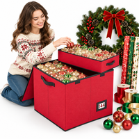 Grande boîte de rangement pour décorations de Noël avec couvercle à rabat, 144 compartiments pour boules de Noël, poignées renforcées, pour décorations de Noël