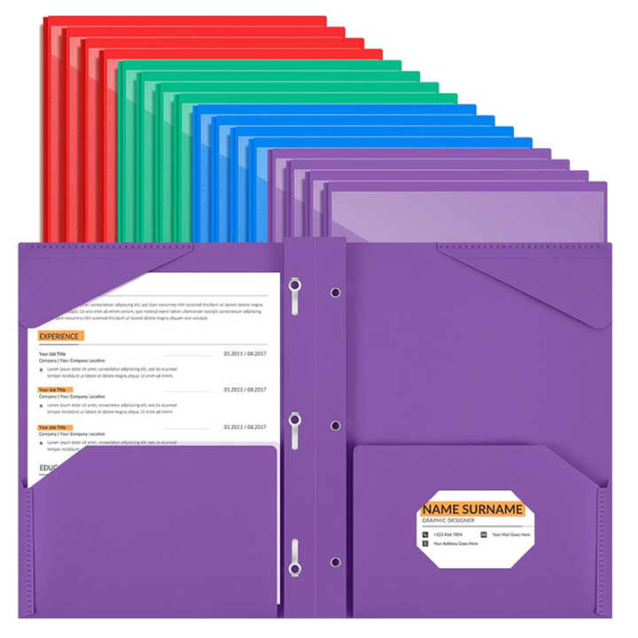 Heavy Duty Plastic Folders with Clear Front Pocket 2 Pocket 3 Hole 3 ...