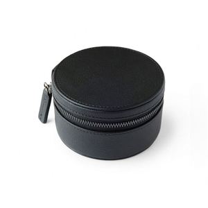 Boîte organisatrice en cuir véritable, petite, avec logo personnalisé, étui à bijoux rond de voyage - Product Image 4