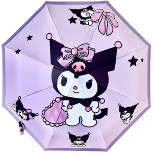 Sanrio Anime Cartoon Kuromi Parapluie Mignon Entièrement Automatique Femmes Ensoleillé et Pluie Double Usage Soleil Crème Solaire et Uv Étudiant Pare-Soleil