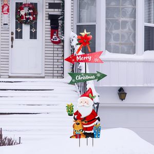 Décorations de Noël Panneaux de cour extérieurs 47 "Signes de père noël en métal avec piquets Porte d'entrée Pelouse Patio Jardin Extérieur Déco - Product Image 1