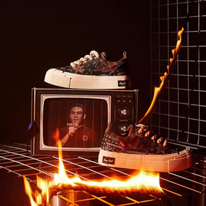Retro Spliced Plaid <b>Bandana</b> Canvas Skate Shoes Star Patch Applique Thick Platform Chunky Rope Lace - Product Image 3