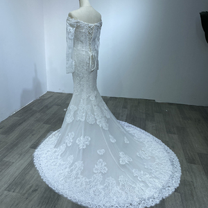Real Pictures Bridal Luxury Heavy Beading Lace Long Sleeves Off Shoulder Wedding Dress <strong>Wm21</strong> - Product Image 5