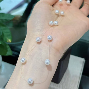 Illusion Floating Pearl Necklace, High Grade 6-7mm Aurora Freshwater Ak Style Pearl, Near Round Flawless Pearl <b>Choker</b> - Product Image 6