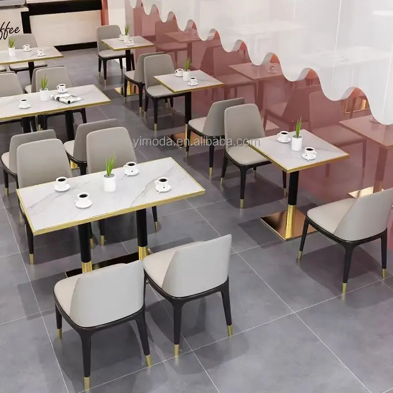 Moderne moderne metal-rahmen-esstisch mit marmorplatte, rechteckiger restaurant-esstisch