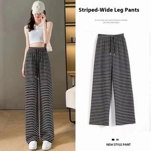 <span class=keywords><strong>Pantaloni</strong></span> Casual <span class=keywords><strong>con</strong></span> coulisse a gamba larga da donna bianco nero a righe orizzontali - Product Image 3