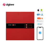 Interrupteur mural intelligent Zigbee 4 gangs avec affichage de l'heure, du temps et du nom, en aluminium aviation rouge, contrôle tactile et vocal, sans fil neutre