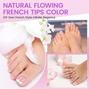 180 pièces de faux ongles d'orteils en gel souple, courts, style French, rose <span class=keywords><strong>nude</strong></span>, carrés, à presser, à retirer par trempage - Product Image 4