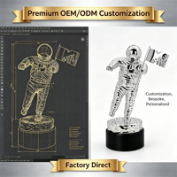 Trophée personnalisé écologique plaqué argent en forme d'astronaute, statue de cosmonaute en métal, plaque commémorative d'événement musical imprimée UV