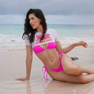 ダークピンクかわいい無地エクストラストレッチトン水着トライアングルミニプッシュアップホット女性サマースポーツビーチウェアビキニトップス - Product Image 1