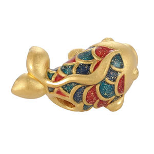 Brillo esmalte artesanía diseño de lujo micro-oro duro 24K oro puro estilo chino koi pulsera con cuentas - Product Image 2