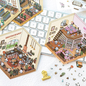 Livre de Collage de paysage miniature mignon <span class=keywords><strong>3</strong></span> autocollants pour animaux de compagnie par paquet Panda tranquille Illustration de maison cubique couverture de livre <span class=keywords><strong>d</strong></span>écorative - Product Image 3