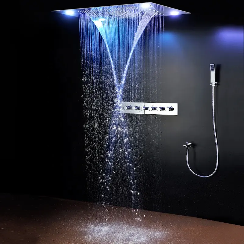 Yüksek kaliteli elektrikli duş sistemi Spa Mist şelale banyo termostatik musluk sis duş başlığı Led gömme yağmur seti