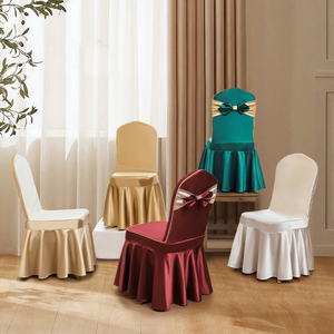 Funda elástica azul de doble capa con lazo para silla, ideal para bodas y fiestas, con pliegues de brocado, de primera calidad. - Product Image 6
