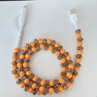 Câble de charge USB Type-C portable élégant rose à carreaux en acrylique perlé dégradé de 1 m, le plus vendu, pour ordinateur et téléphone