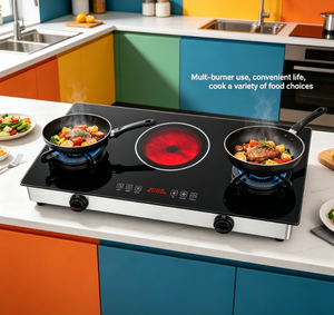 Table <span class=keywords><strong>de</strong></span> cuisson infrarouge hybride professionnelle au gaz, cuisinière double combustible à fonctionnement continu <span class=keywords><strong>pour</strong></span> cantine, snack-bar et restauration - Product Image 1