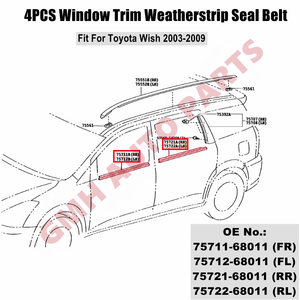 ขอบยางประตูหน้าและหลัง  ซีลขอบกระจกประตูรถยนต์  ขอบยางกันน้ำสำหรับ <span class=keywords><strong>Toyota</strong></span> <span class=keywords><strong>Wish</strong></span> 03-09 - Product Image 2