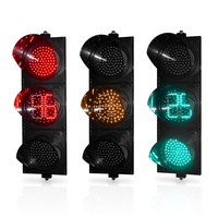 Lampu Lalu Lintas LED 2 in 1 dengan Lensa Transparan, Diameter 300mm, Bola Merah Hijau Kuning dan Counter 2 Digit Merah, Hijau