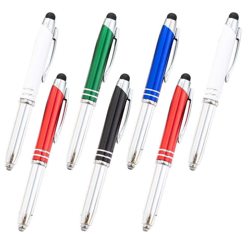 Ready To Ship 3 In 1 Multifunction Stylus Custom Logo Led Light Pen With Led Light Pen With Logo Pen For Gift