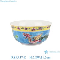 RZFA37-A-B-C-D Jingdezhen mangkuk keramik 4.5 inci latar belakang biru hijau kuning bunga Phoenix dan meja pola burung