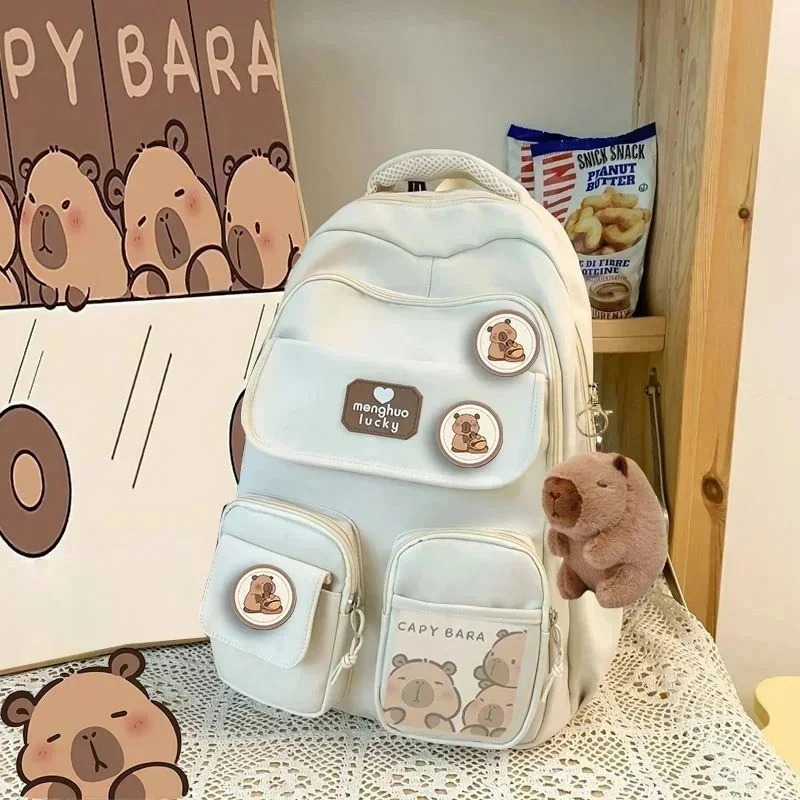 Capybara Rugzak Voor School, Leuke Preppy Esthetische Y2k Rugzak Met Kawaii Pin En Accessoires Voor Meisjes, Blauw, standard