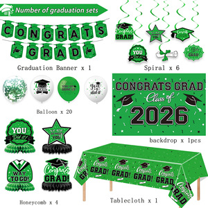 Green Graduation <b>Party</b> Decoration Set Class of 2026 Tablecloth Banner Balloons Photo <b>Backdrop</b> Disposable <b>Party</b> Supplies - Product Image 2