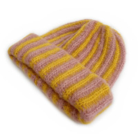 Nuevo estilo de piel sintética de color bloqueado a rayas sombrero de punto hombres mujeres moda cálido puños invierno espesar Beanie
