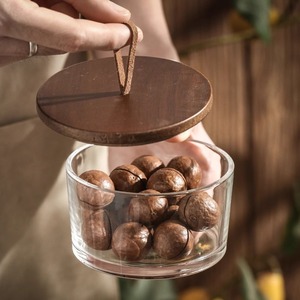Toples penyimpanan teh kaca silinder transparan lurus borosilikat tinggi terlaris dengan penutup kayu untuk dapur - Product Image 5
