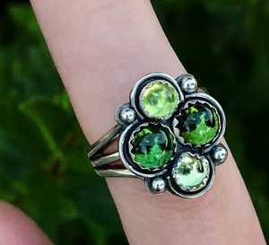 แหวน925เพอริโดต์ธรรมชาติแบบซ้อนกันได้รูปดอกไม้2025สำหรับผู้หญิงเครื่องประดับ - Product Image 1