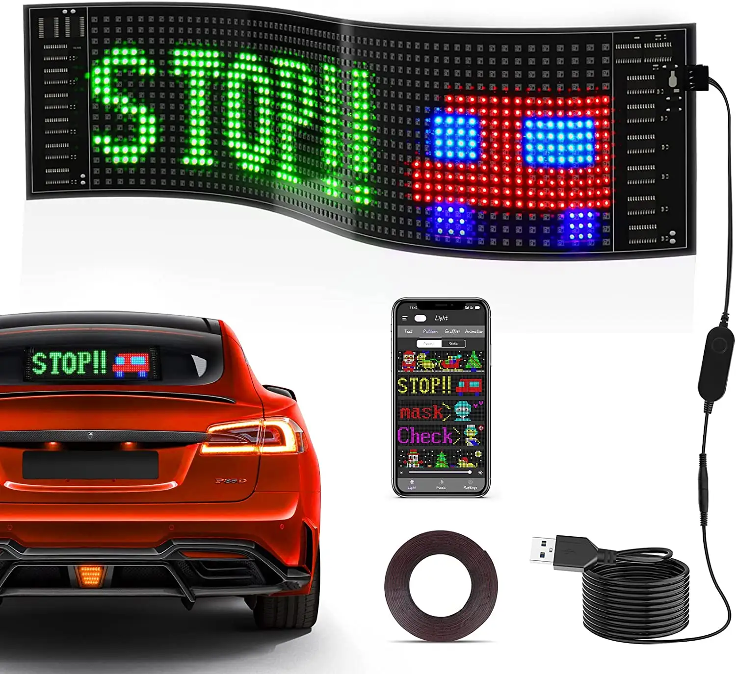 Brilliant LED Car Signage with Flexible LED Matrix Panel and Waterproof Properties Led Car Sign Board Flexible LED RGB Display