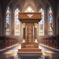 Chaire d'église avec base étagée, finition polie, caractères d'emblèmes ornés sculptés pour la salle de culte et de prière