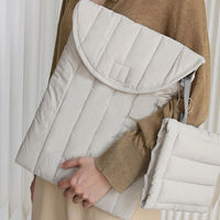 Housse d'ordinateur portable matelassée en nylon portable, brodée double face, sacoche pour ordinateur portable unisexe pour voyage et bureau