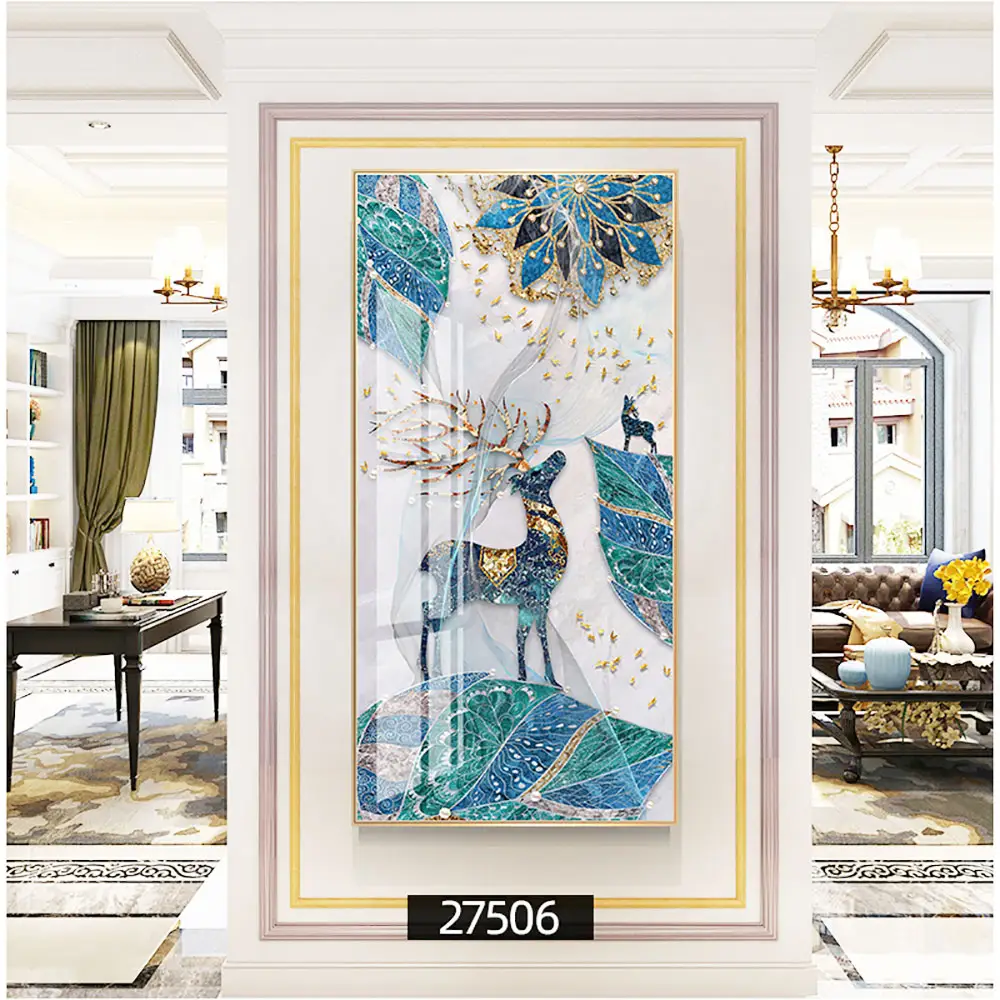 New elk crystal porcelain painting aluminum frame mural porch painting home wall decoration