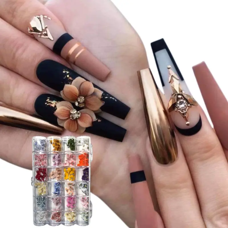TOYOUNG 100pcs Per Tray Cheap Price Box Kawaii Handmade Nail Art Charms Decoration Stickers 3D Acrylic Nail Flowers