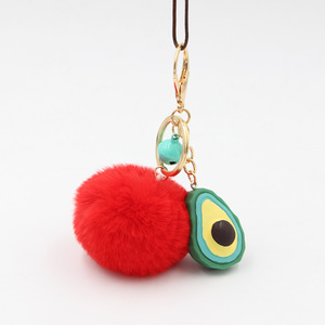Porte-clés mignon en forme d'avocat pour femmes, pendentif pour sac de voiture, porte-clés en carton, cadeau pour femmes et filles, porte-clés en fausse fourrure avec <span class=keywords><strong>pompon</strong></span> - Product Image 3