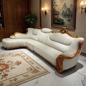 Ensemble de canapés capitonnés en cuir véritable haut de gamme, design moderne européen en coin, structure en bois massif de luxe, mobilier de salon pour hôtel - Product Image 4